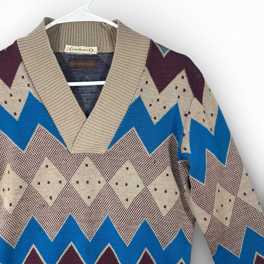 Cacharel Italy Geometric Sweater Mens S Wool Blend 90s Alpine Unisex